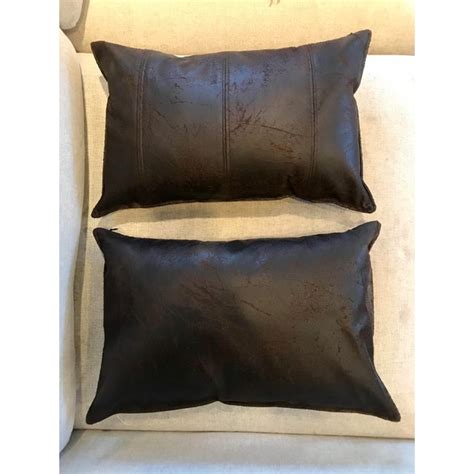 The high end leather inspired material fits any standard 14x20 pillow a printed extra long lumbar pillow with black accents, great a queen or king bed. Faux Leather Lumbar Dark Brown Pillows - A Pair | Chairish