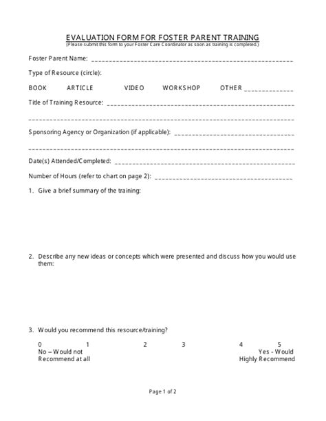 Evaluation Form For Foster Parent Training Fill Out Sign Online And