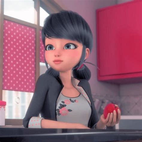 A Cartoon Character Holding An Apple In A Kitchen
