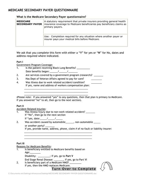 Medicare Secondary Payer Questionnaire Form Fill Out Sign Online And