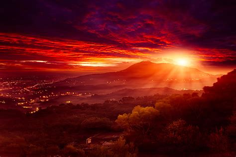 Red Sunset And Clouds At Guanyin Mountain Taiwan Wall Mural