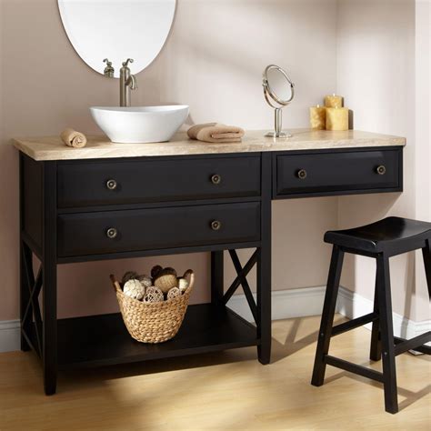 The vast majority of bathroom vanities have sinks placed squarely in the middle, but even on a small bathroom vanity, offsetting the sink gives you a lot more wiggle room in terms of positioning. Bathroom vanity with makeup area - large and beautiful ...