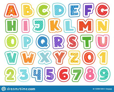 Cartoon Alphabet Cute Colored Letters Numbers Signs And