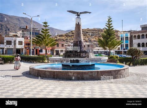 Plaza De Armas Or Main Square Of Cabanaconde In The Colca Canyon Area