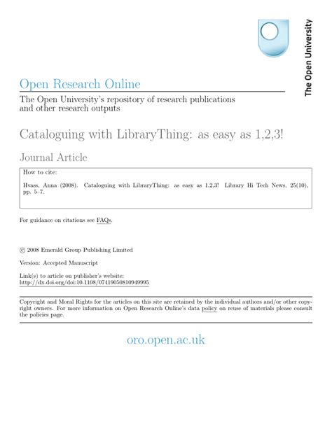 Pdf Cataloguing With Librarything As Easy As 123