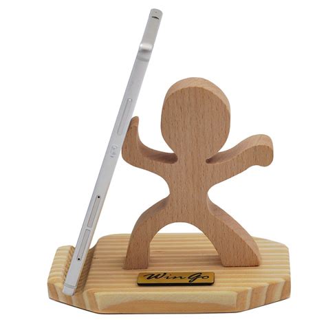 Wooden Phone Stand Of Cute Tai Chi Man Fit For Most Mobile Phone With
