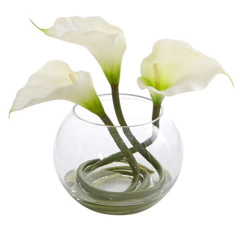 9 Calla Lily Artificial Arrangement In Rounded Glass Vase 1536 Nearly