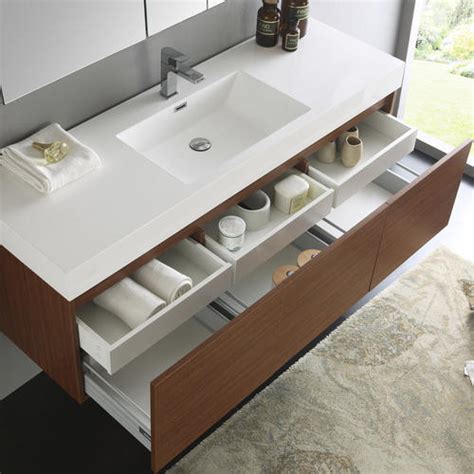 There is nothing quite like the feeling of space in a bathroom. Fresca Mezzo 60" Teak Wall Hung Single Sink Modern Bathroom Vanity with Medicine Cabinet at Menards®