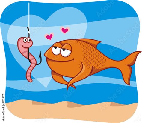 Cartoon Of Fish And Bait In Love Buy This Stock Vector And Explore