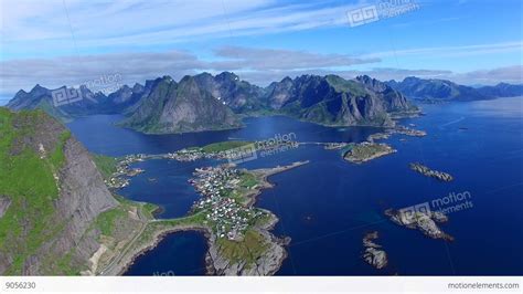 Aerial Footage Of Coastline On Lofoten Islands In Norway
