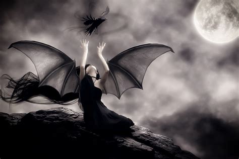 Fonds Decran Vampires Corbeaux Gothique Fantasy Aile Nuit Lune Noir Et