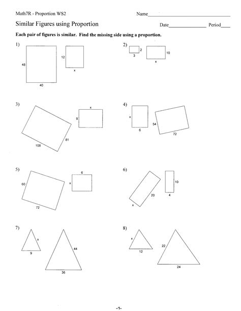Geometry Ratios And Proportions Worksheets