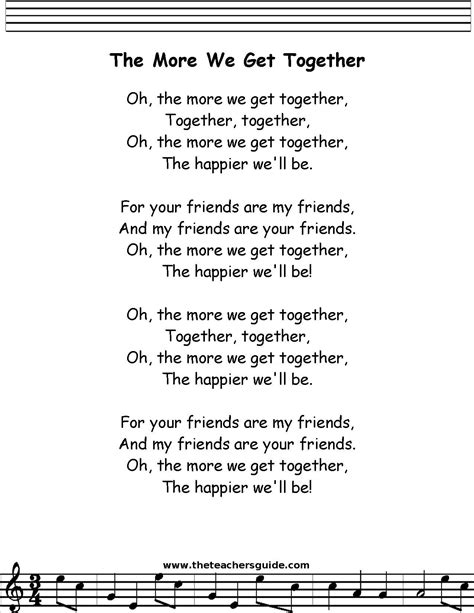 Listen to your favorite kidsongs on the more we get together lyrics | The More We Get Together lyrics printout | Preschool songs ...