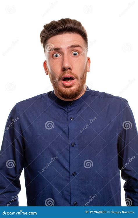 Vertical Shot Of Stupefied Stunned Shocked Young Male Keeps Mouth