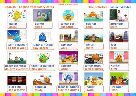 Vocabulario Español Inglés Las Actividades The Activities