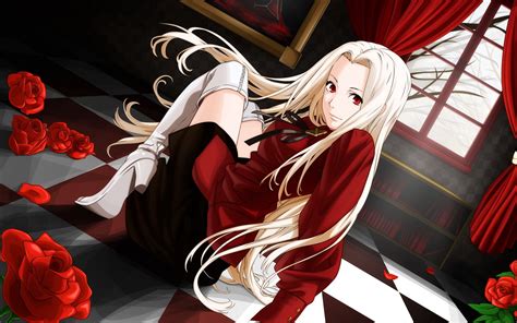 1125x2436 Resolution Blonde Female Anime Character In Red And Black