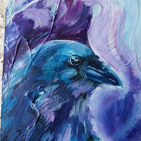 Raven Painting Original Acrylic Raven Wall Art Crow Painting Etsy