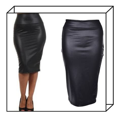 Women Spring Autumn Pu Leather Skirt Black Color Plus Size High Waist Pencil Skirts Sexy Club