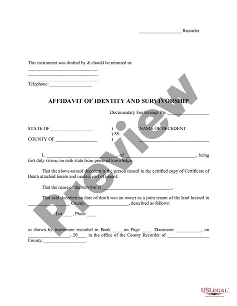 Lakewood Colorado Affidavit Of Identity And Survivorship Affidavit Of