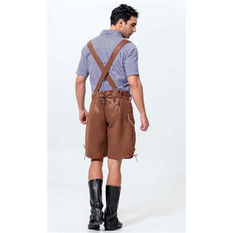 2pcs Mens Brown Suspenders Bavarian Oktoberfest Lederhosen Costume N10925