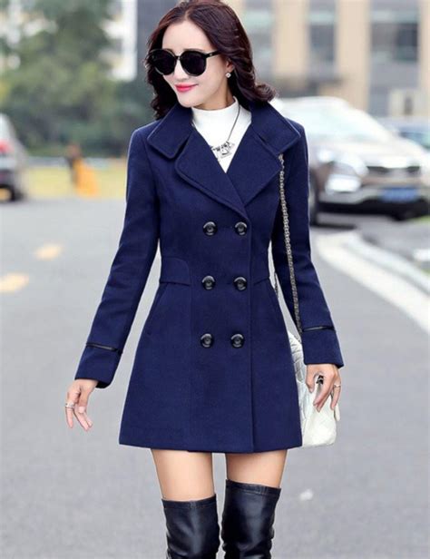 Navy Blue Double Breasted Pea Coat Womens Jackets Edgy Couture