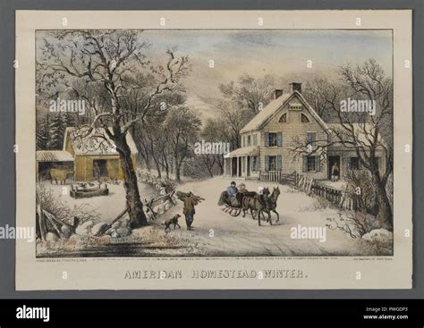 American Homestead Winter Currier Ives Stock Photo Alamy