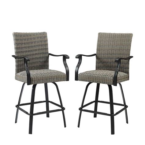 Ulax Furniture Swivel Wicker Outdoor Bar Stools Patio Bar Chairs 2