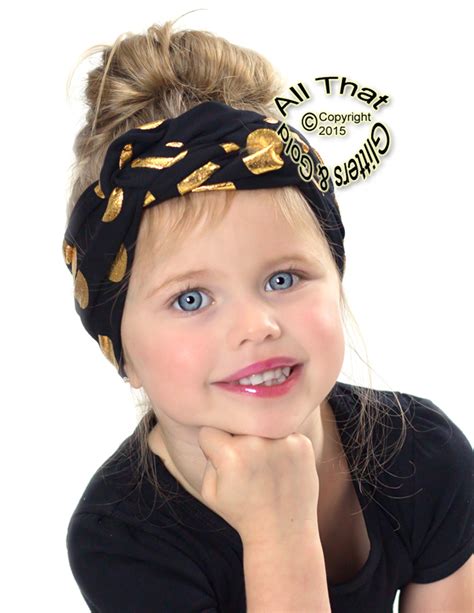 Black And Gold Metallic Polka Dot Turban Wrap Baby Little Girl Headbands