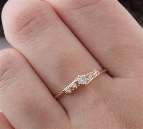 14k Solid Yellow Gold Diamond Promise Ring For Her Dainty And Etsy