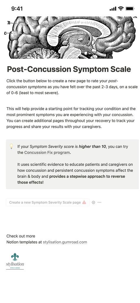 Notion Template Gallery Post Concussion Symptom Scale