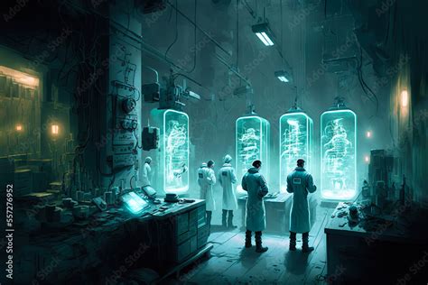 Illustration Of A Secret Underground Laboratory With Scientists In
