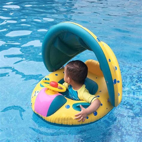 Baby Sunshade Inflatable Swimming Ring Pool Infant Cartoon Car Swimming