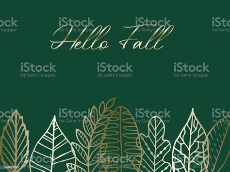 Golden Hello Fall Text On Dark Green Ground With Golden Autumn Leaves