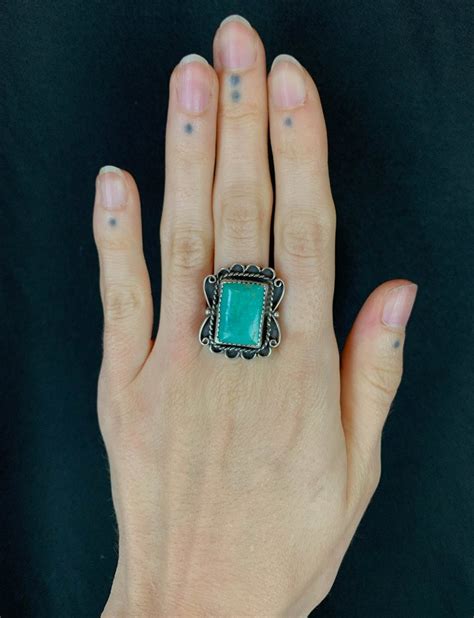 Vintage Sterling Silver Turquoise Square Ring Size 9 Silver