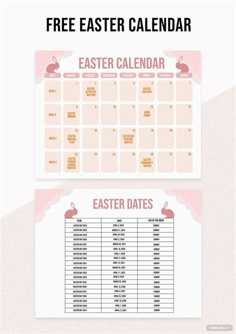 Easter Calendar In Illustrator Word Pdf Psd Download