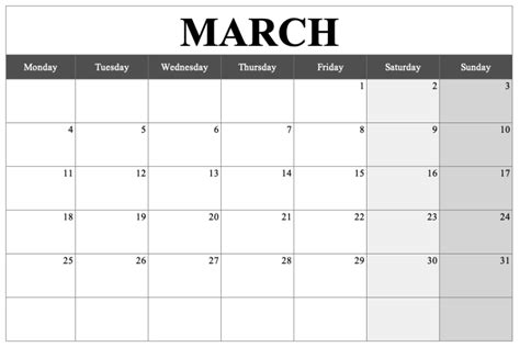 Monthly Calendar Template Landscape The Miracle Of Mo