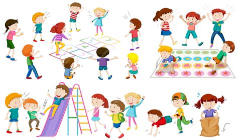 Premium Vector Many Children Play Different Games