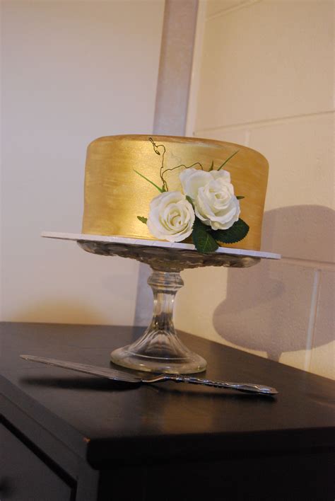 Gold Cake With Silk Roses 195 • Temptation Cakes Temptation Cakes