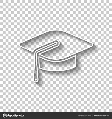 Graduation Cap Education Icon White Outline Sign Shadow Transparent