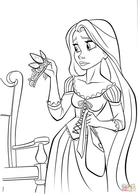 Princess Rapunzel with Crown coloring page | Free Printable Coloring Pages
