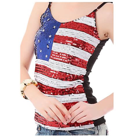 2016 Halter Cropped Tops American Flag Tank Tops Sequined Bling Bling