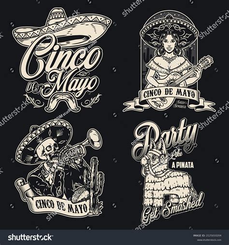 mexican party monochrome vintage emblems set stock vector royalty free 2125010204 shutterstock