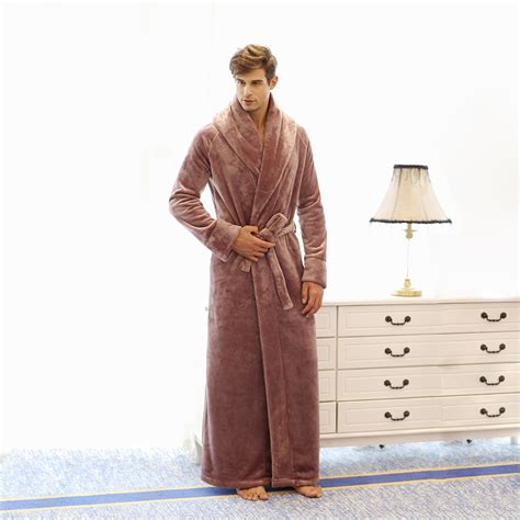 Mens Long Robe Microfiber Flannel Fleece Flannel Floor Length Plus