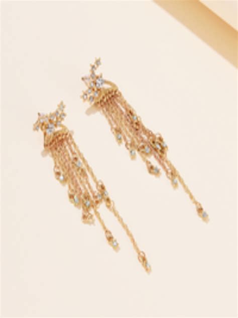 Buy URBANIC Gold Toned Stone Studded Star Shaped Jacket Drop Earrings