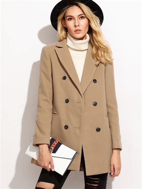 Camel Double Breasted Coat With Welt Pocket Emmacloth Women Fast