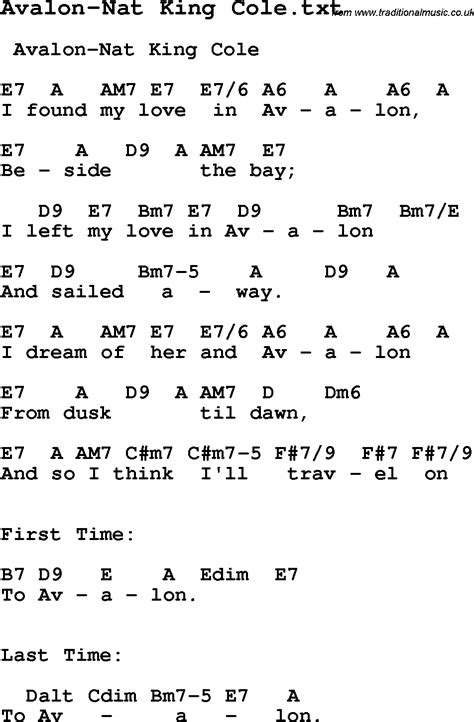 jazz song avalon nat king cole with chords tabs and lyrics from top bands and artists