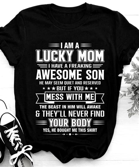 I Am A Lucky Mom Of An Awesome Son T Shirt Mothers Day Etsy