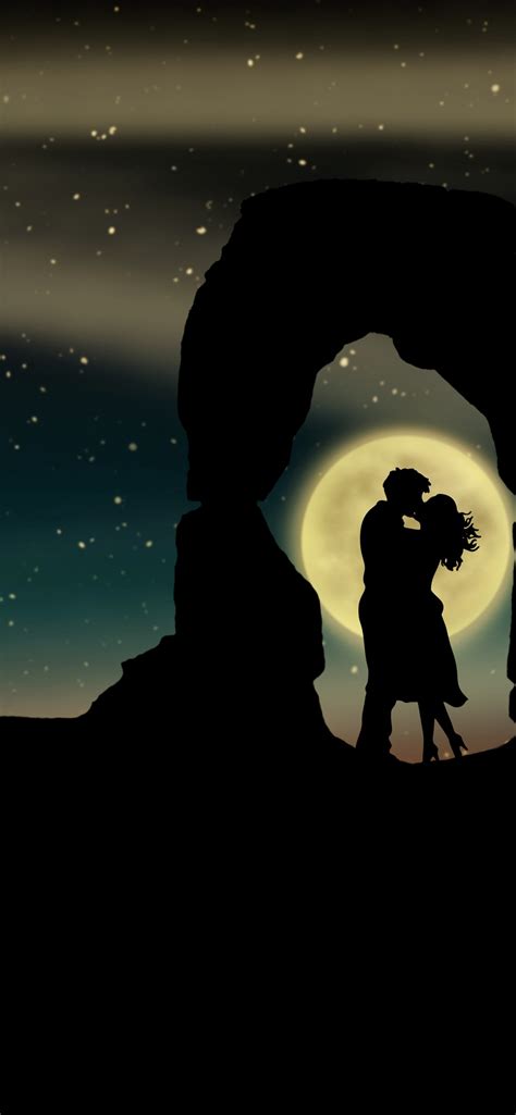 Couple 4k Wallpaper Lovers Romantic Silhouette Moon Kissing Couple