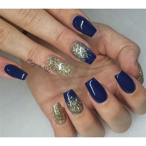 Margaritasnailz On Instagram “dark Blueand Gold Glitter Gelnails Naturalnails Glitter