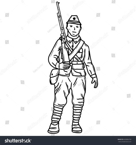 Hand Drawn Illustration Japanese Soldier World Stock Vector Royalty